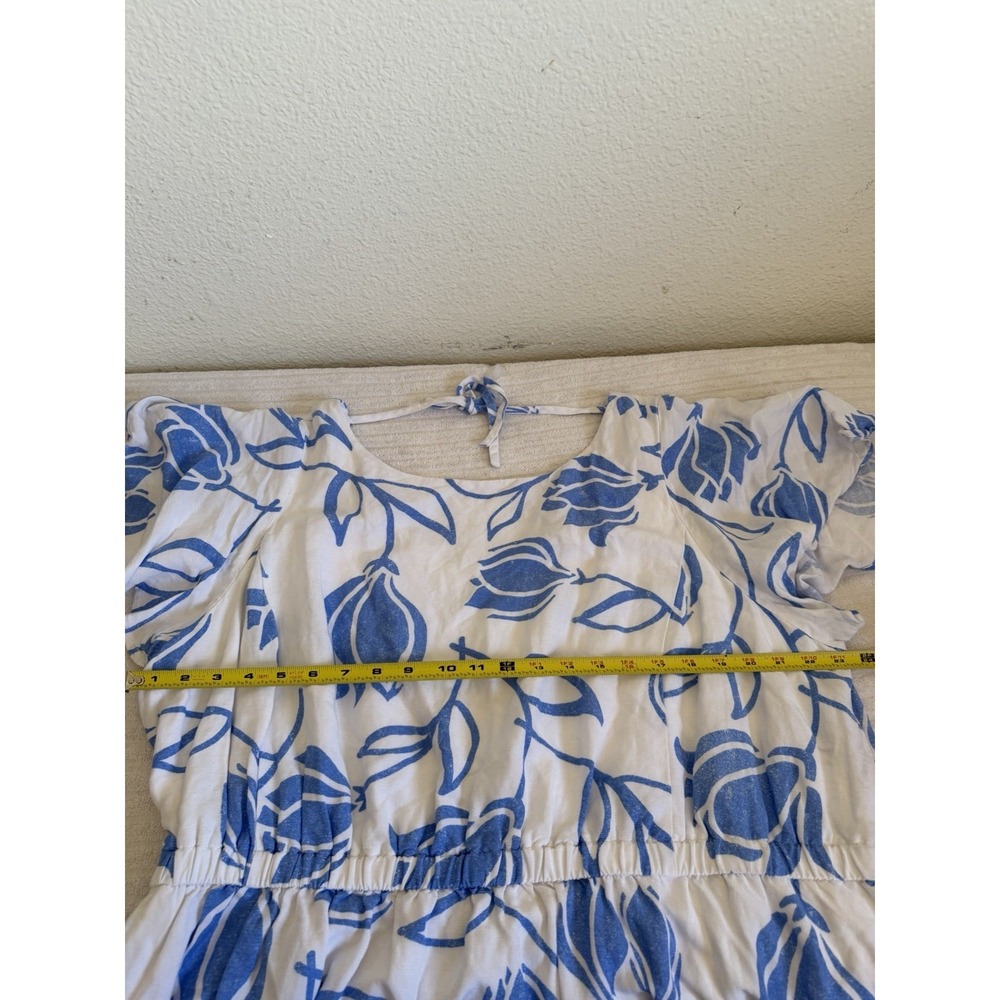 Lane Bryant Womens Plus Size 22 Blue White Floral Linen Fit Flare Dress Boatneck - Picture 12 of 16